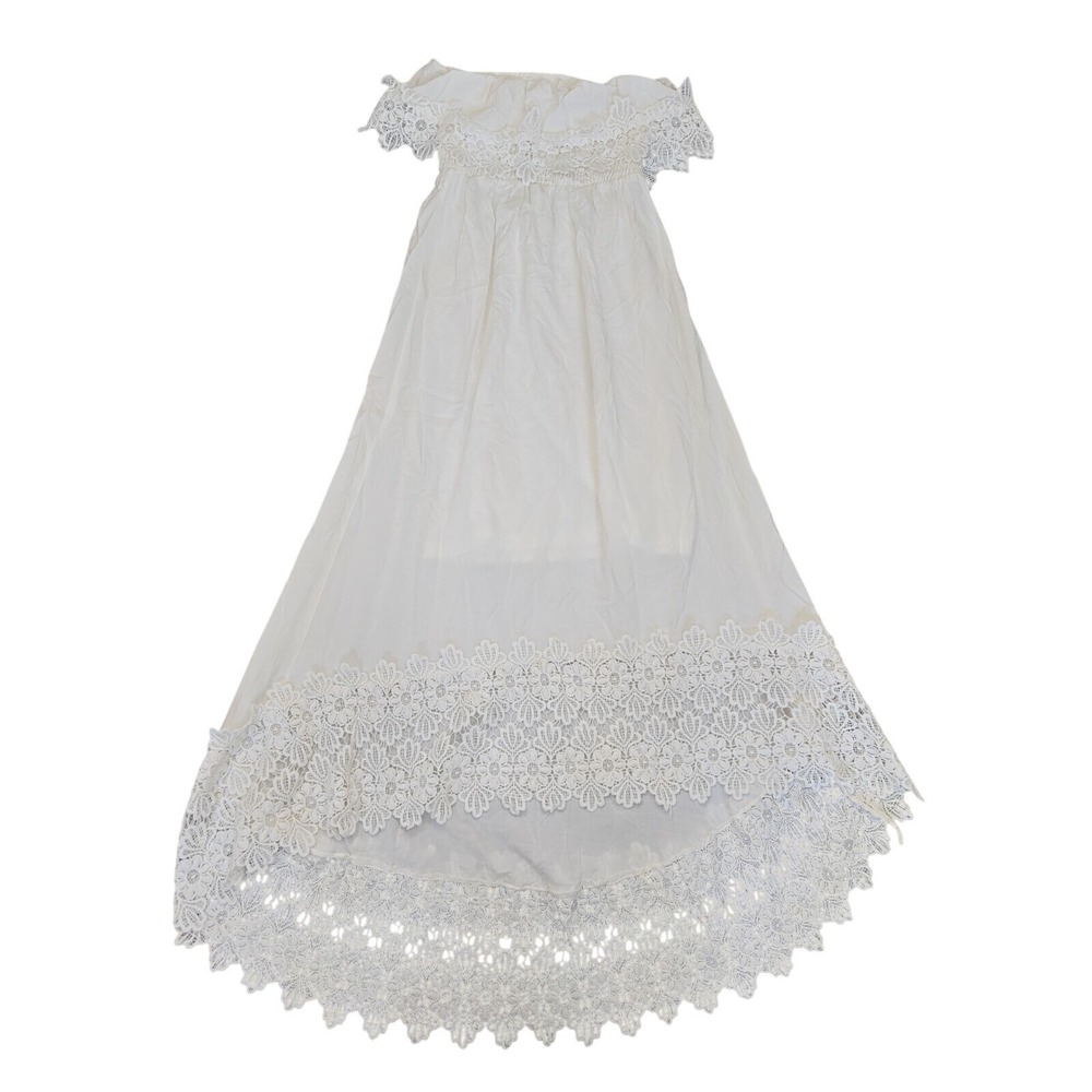 Solitaire Swim White Crochet Lace Strapless High Low Swim Dress Cover Up Small
